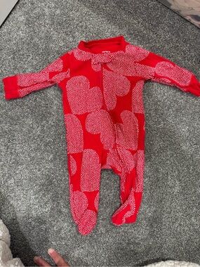 Carter's Red Heart-Print Zip Footed One-Piece